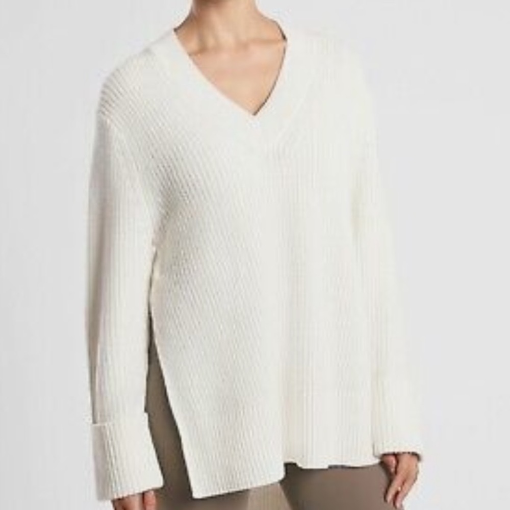 ATHLETA HANOVER REFINED MERINO  V-NECK SWEATER IN PURPLE DUSK NWOT - Picture 5 of 10